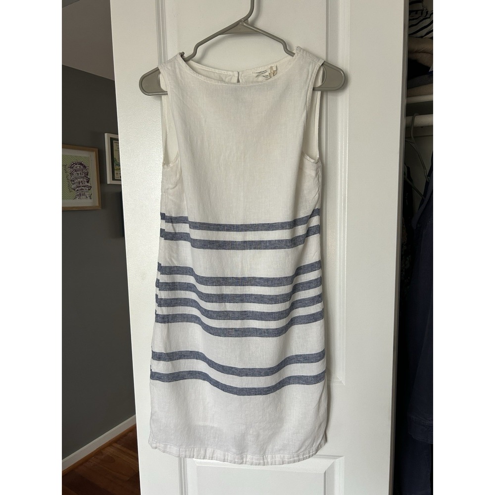 NWT Beach Lunch Lounge Women's White Blue Stripe Linen Above Dress Coastal XS